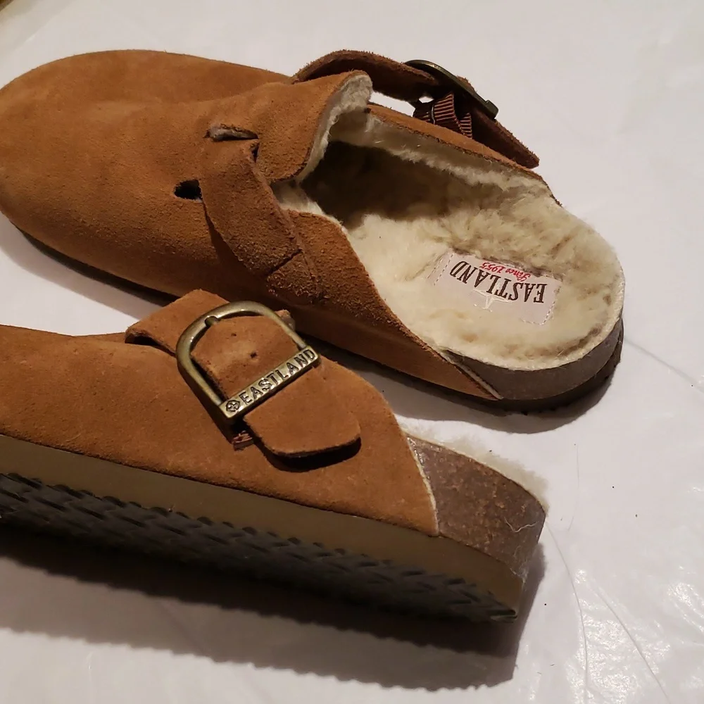 Eastland NEW Clog Suede Leather Fur Lining Mule Cork Wedge Comfort Women 10 - Picture 5 of 13